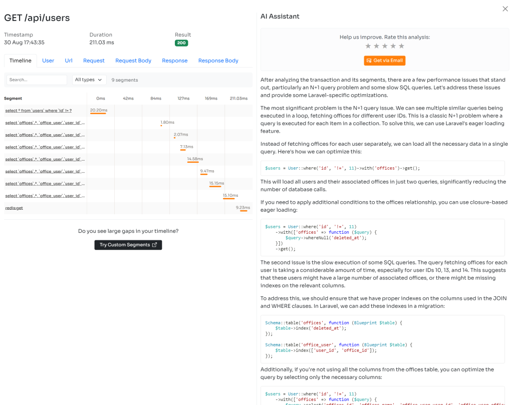 inspector ai analysis for application monitoring